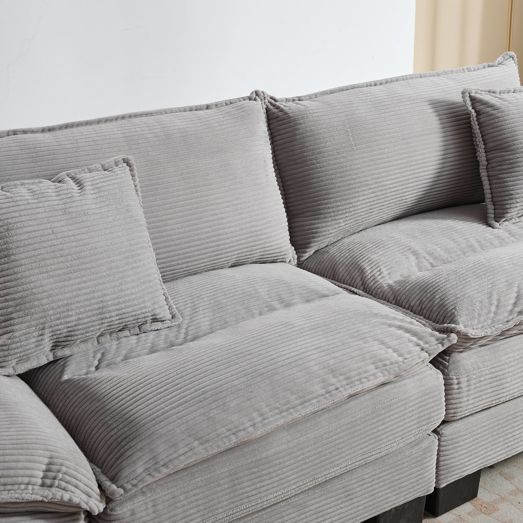 Corduroy Sofa Sleeper Couch with Pillows - Light Grey