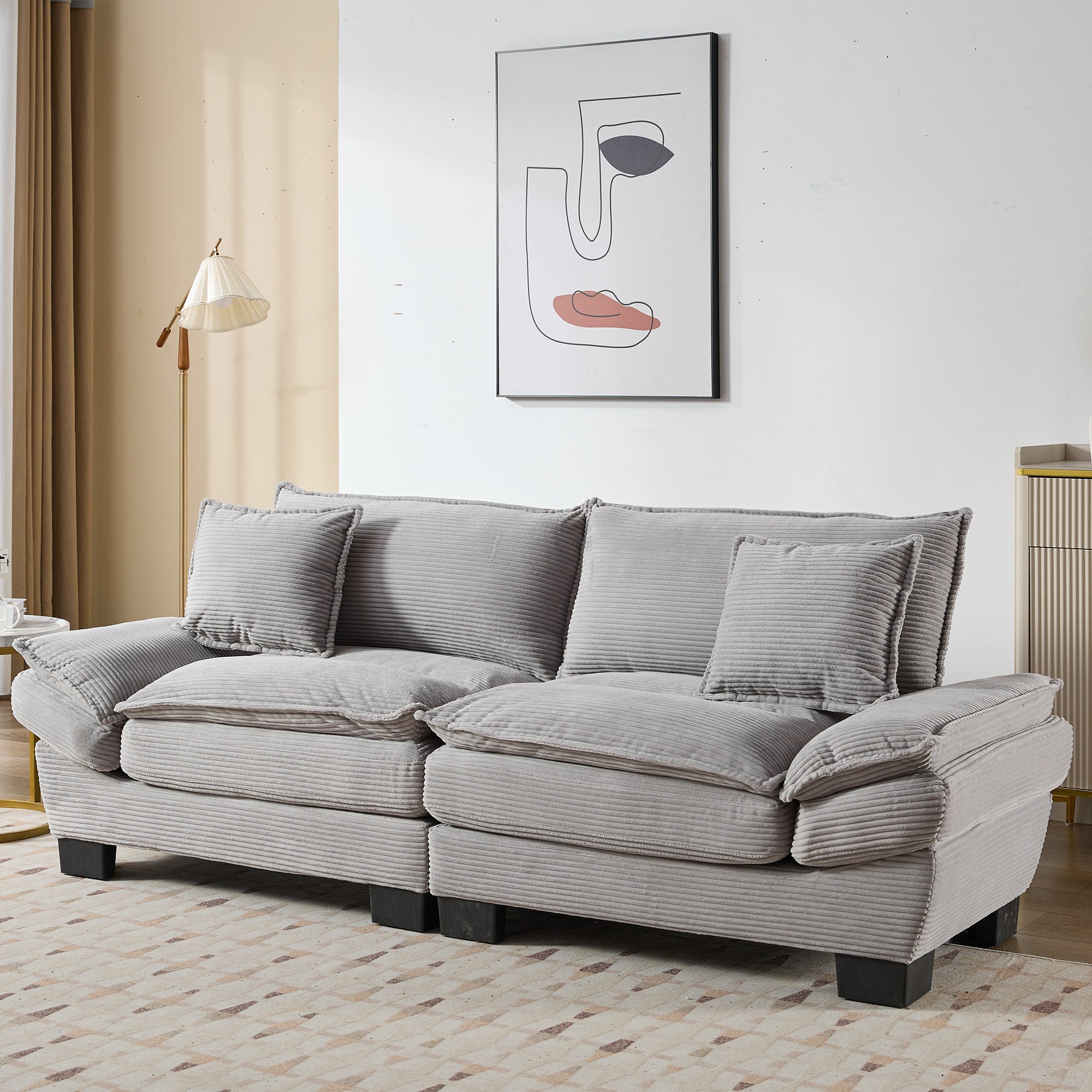 Corduroy Sofa Sleeper Couch Loveseat Sofa with Pillows - Light Grey