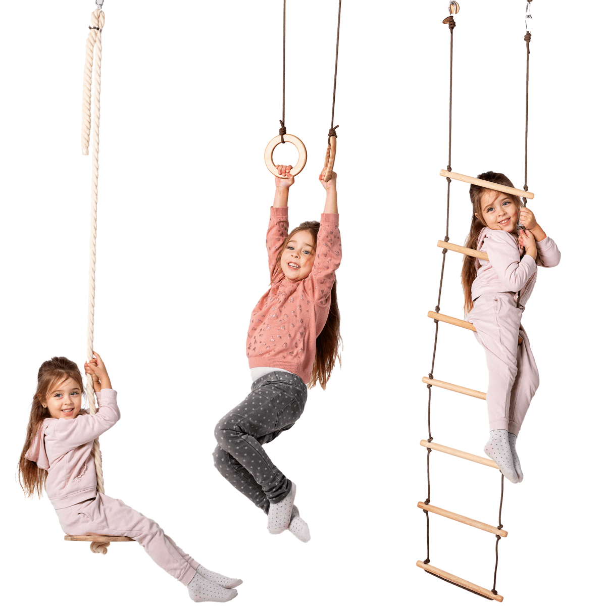 3-in-1 Swing & Climbing Set: Rope Ladder, Gym Rings & Disc Swing