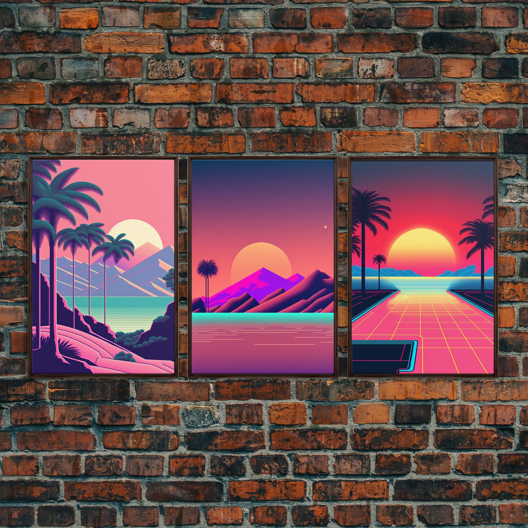 Retro 80s Style Art, 3 Panel Framed Canvas Prints