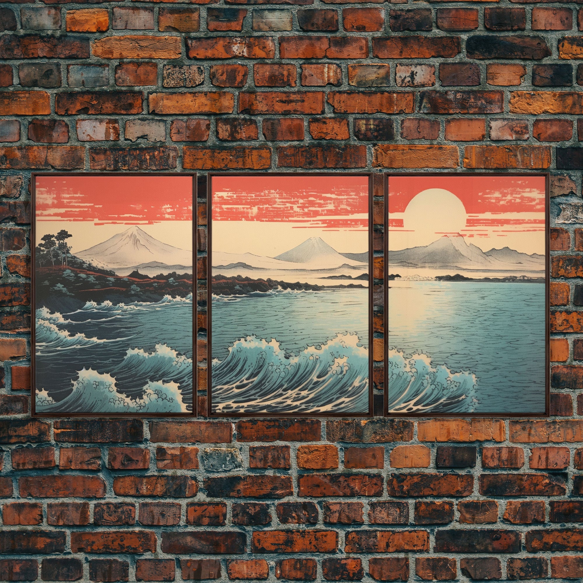 Ocean Waves, Japanese Wall Art, Canvas Print, 3 Piece Wall Art