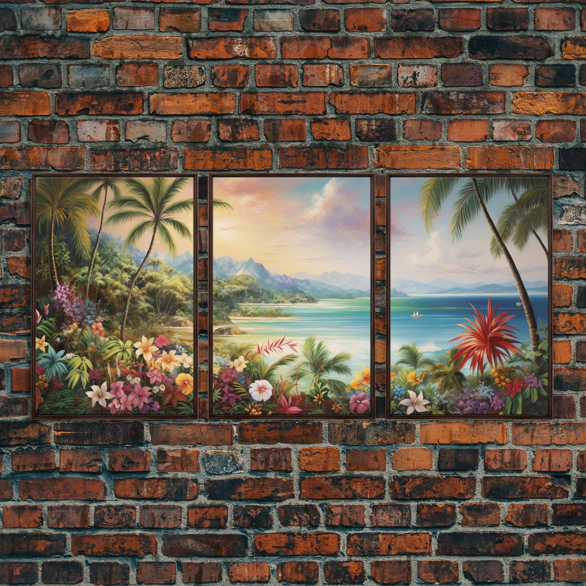 Tropical Wall Art, Canvas Print, Set Of 3 Prints