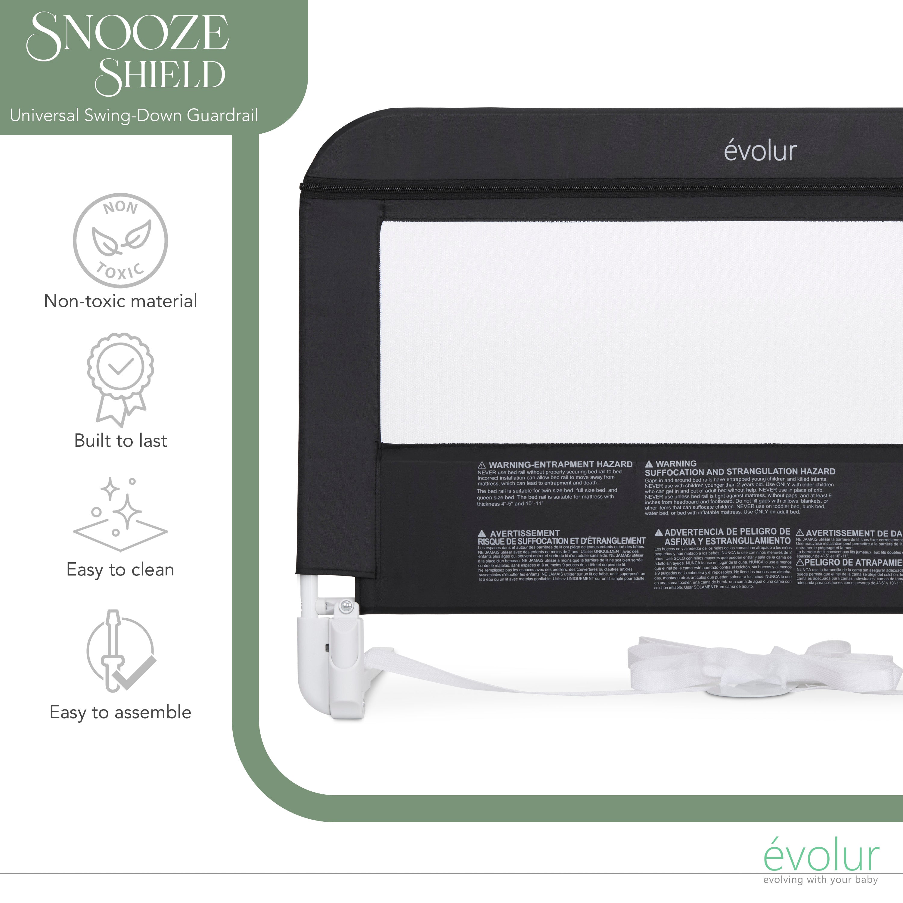 Evolur Snooze Shield Universal Swing-Down Guardrail