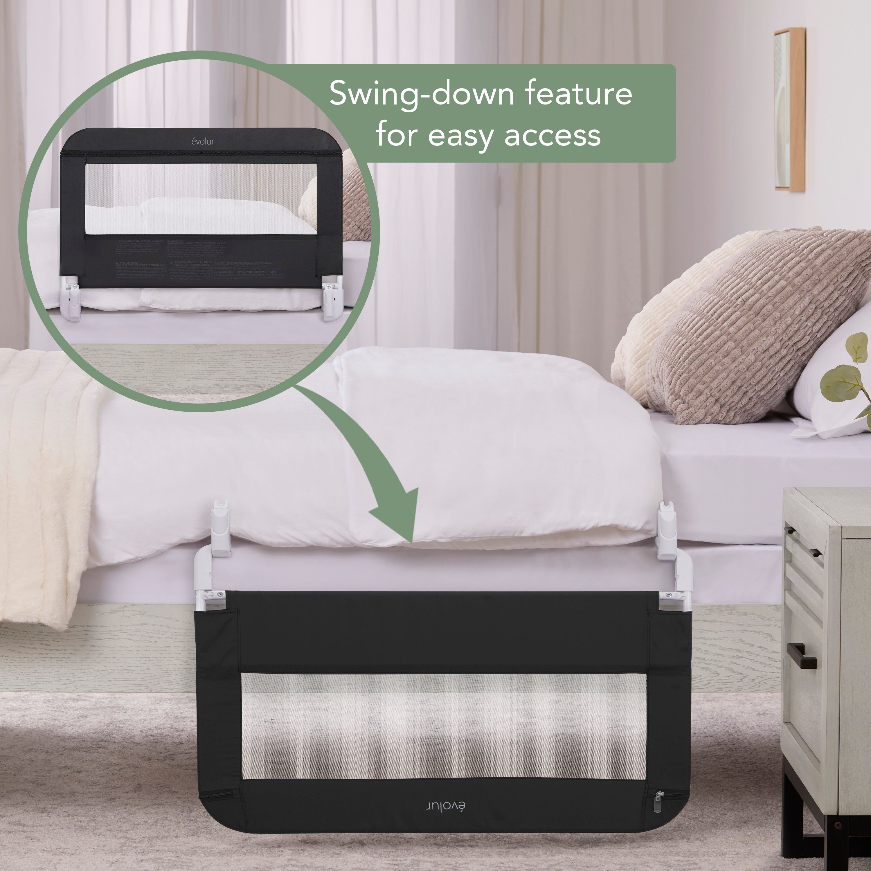 Evolur Snooze Shield Universal Swing-Down Guardrail