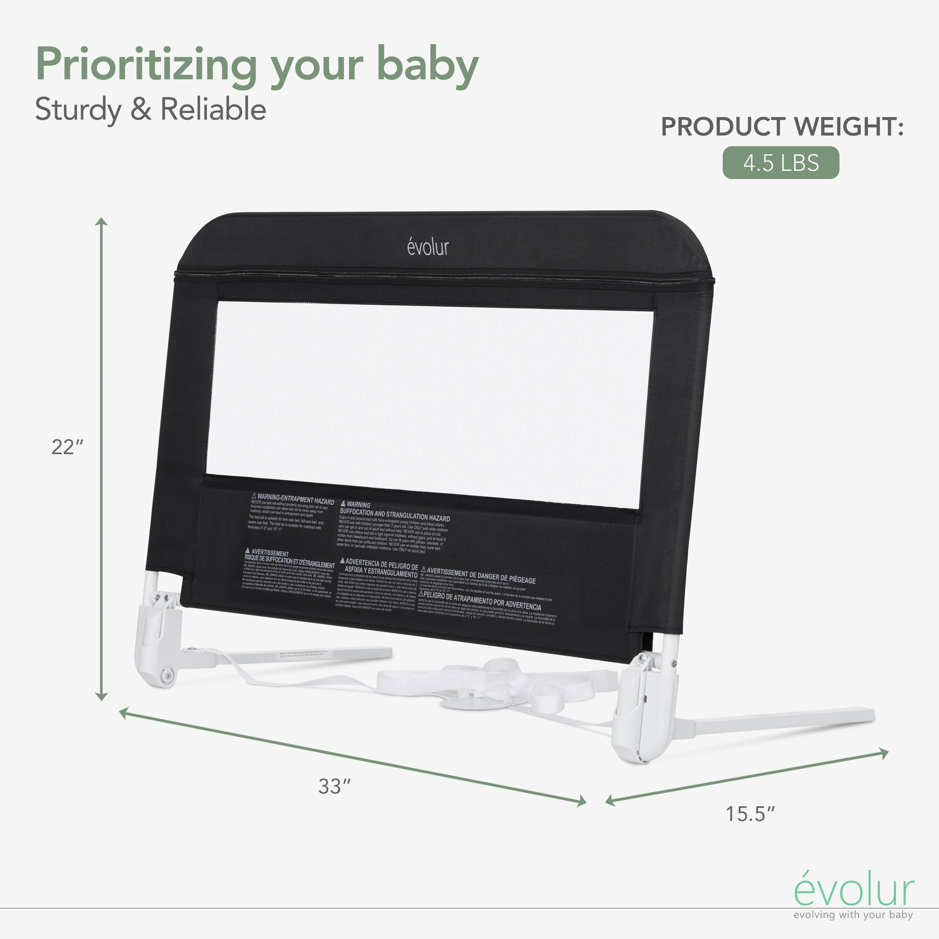 Evolur Snooze Shield Universal Swing-Down Guardrail