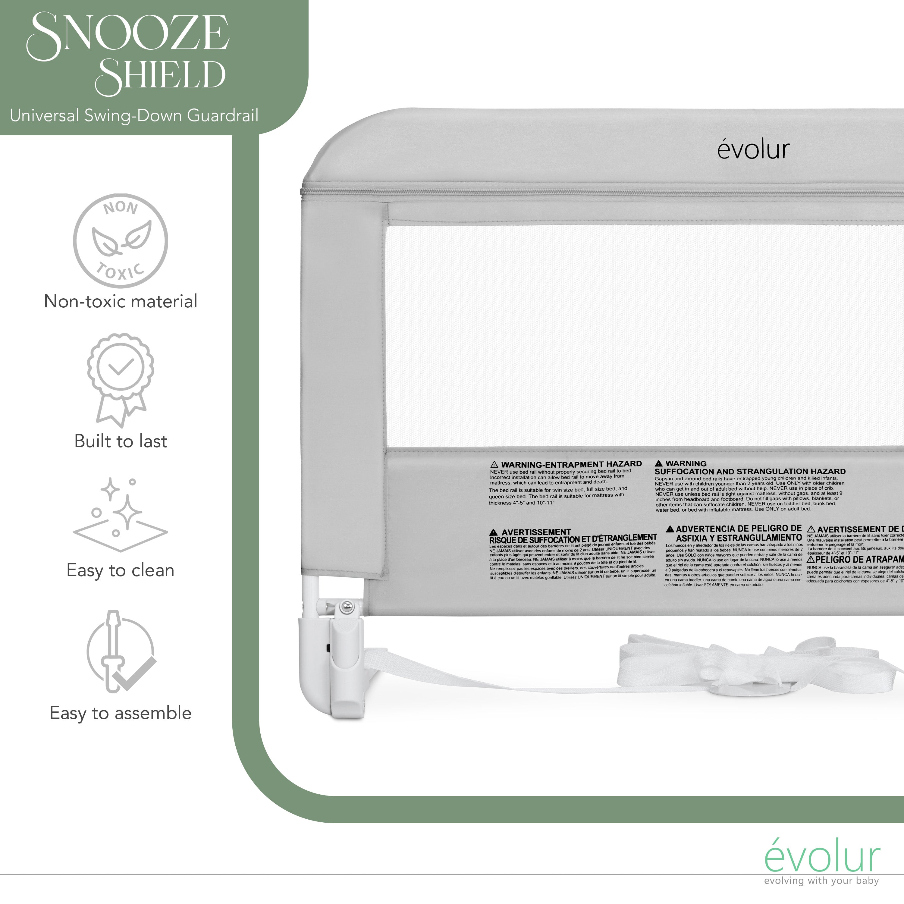 Evolur Snooze Shield Universal Swing-Down Guardrail
