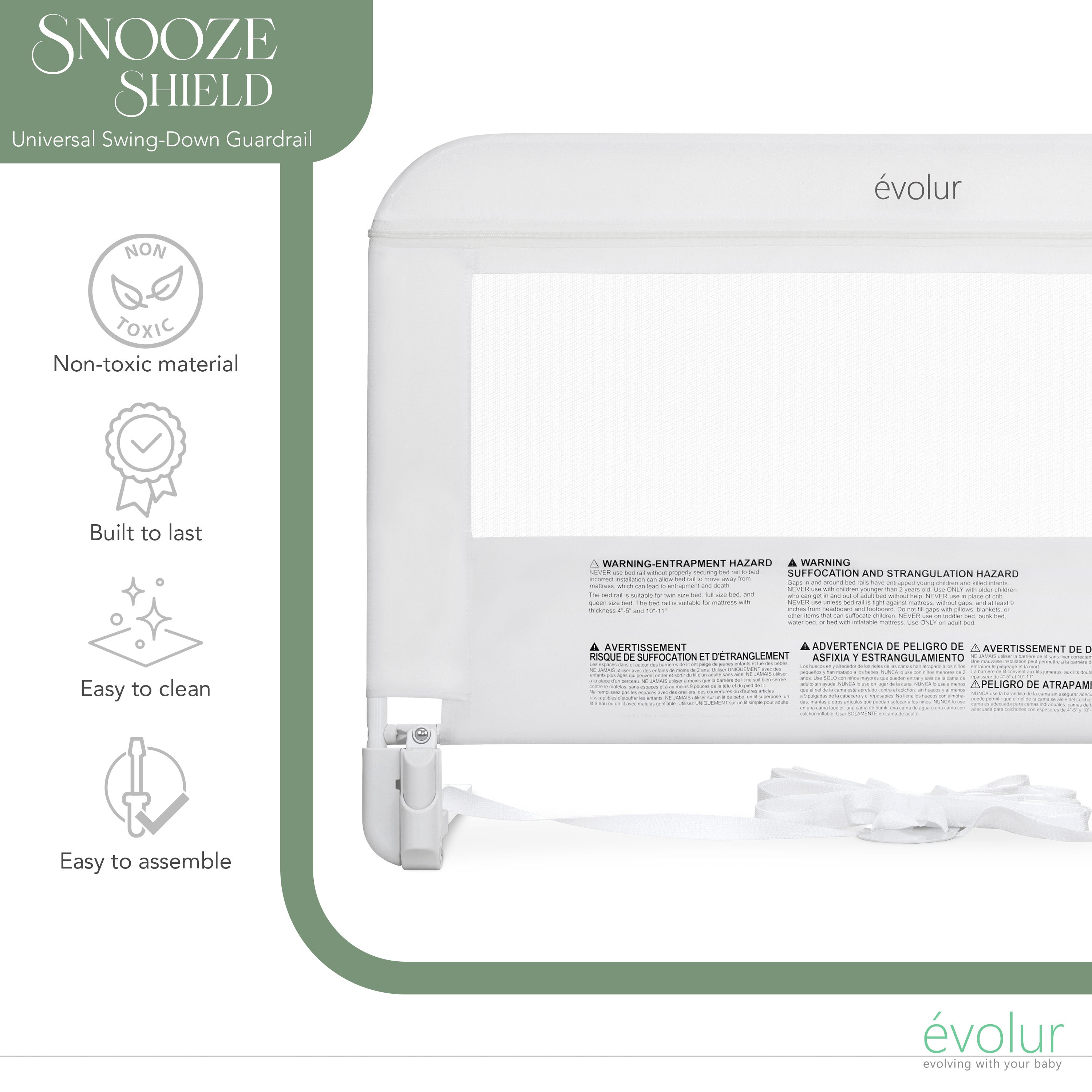Evolur Snooze Shield Universal Swing-Down Guardrail