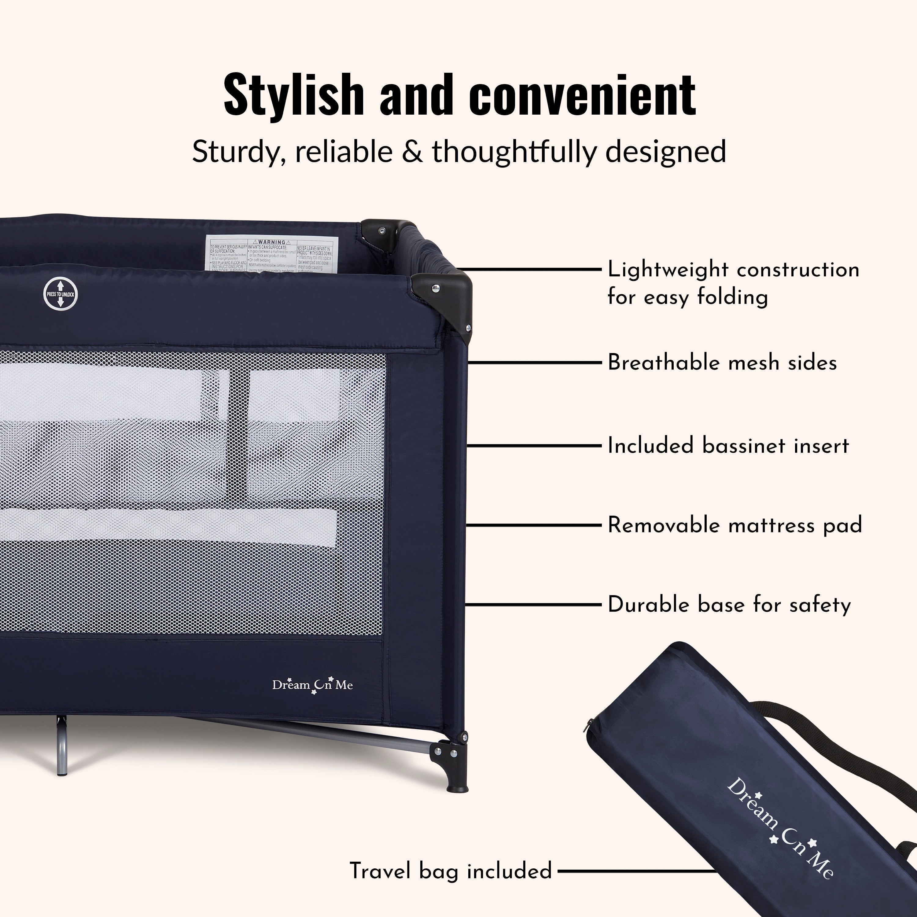 Dream On Me Zazzy Portable Play yard with Bassinet