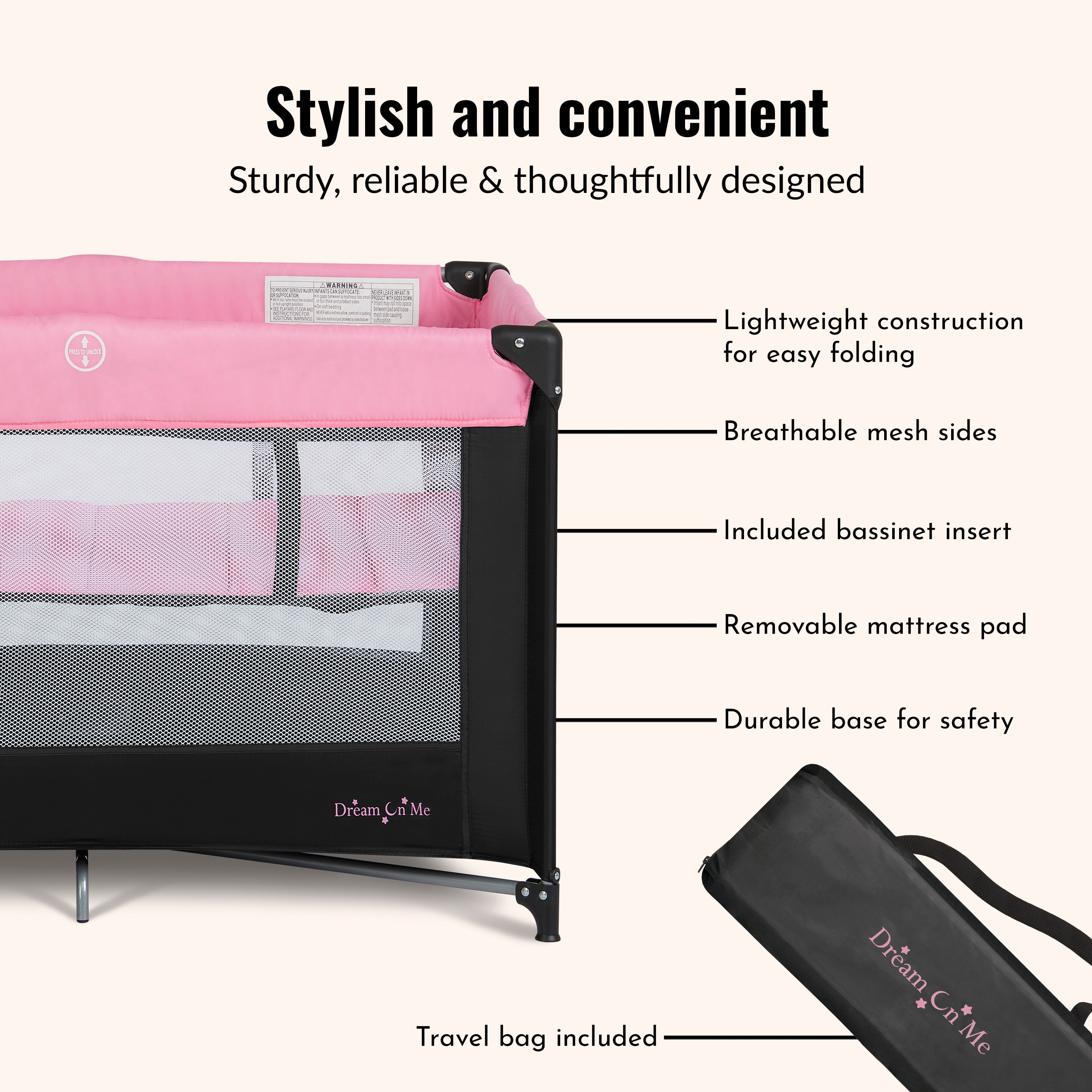 Dream On Me Zazzy Portable Play yard with Bassinet