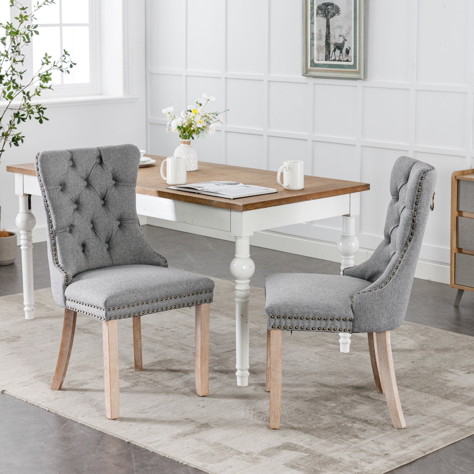 High-end Tufted Upholstered Dining Chair in Set Gray - 2 Pieces