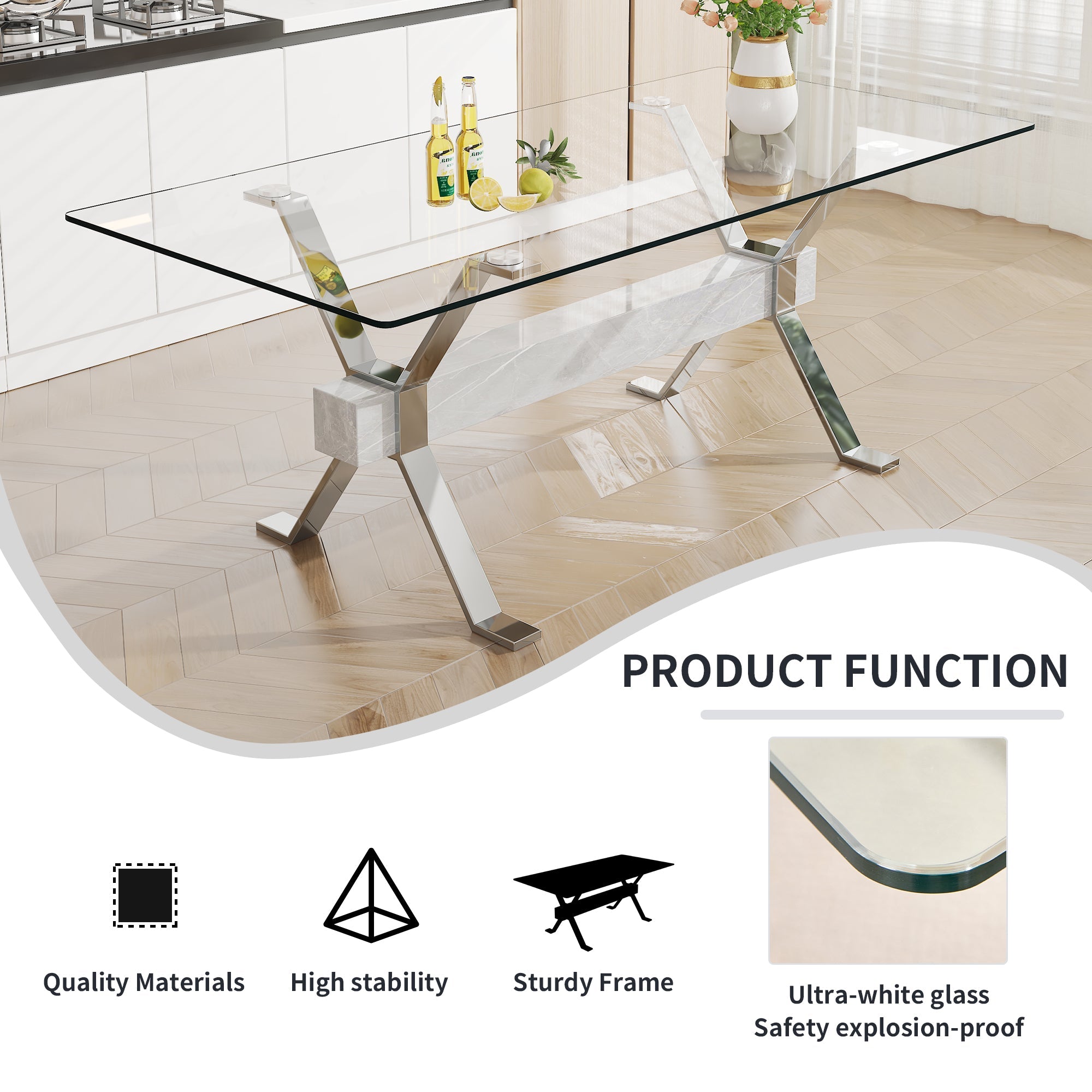 Modern Tempered Glass Dining Table 79 ''x39'' x 30 '' 1105