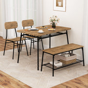 4 Piece Dining Table Set for 4, Metal Frame - Brown