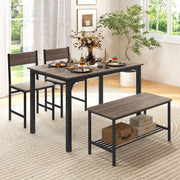 4 Pieces Rustic Dining Table Set with 2 Chairs and Bench - Gray