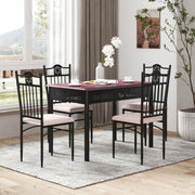 5 Pcs Dining Set, Wood Metal Table and 4 Chairs with Cushions
