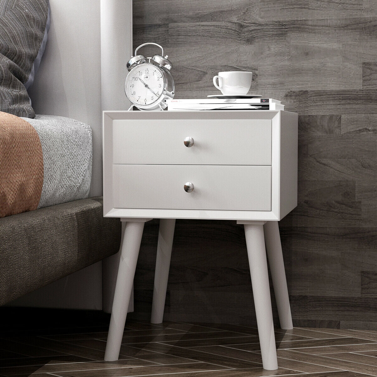 Wooden Nightstand with 2 Storage Drawers-White