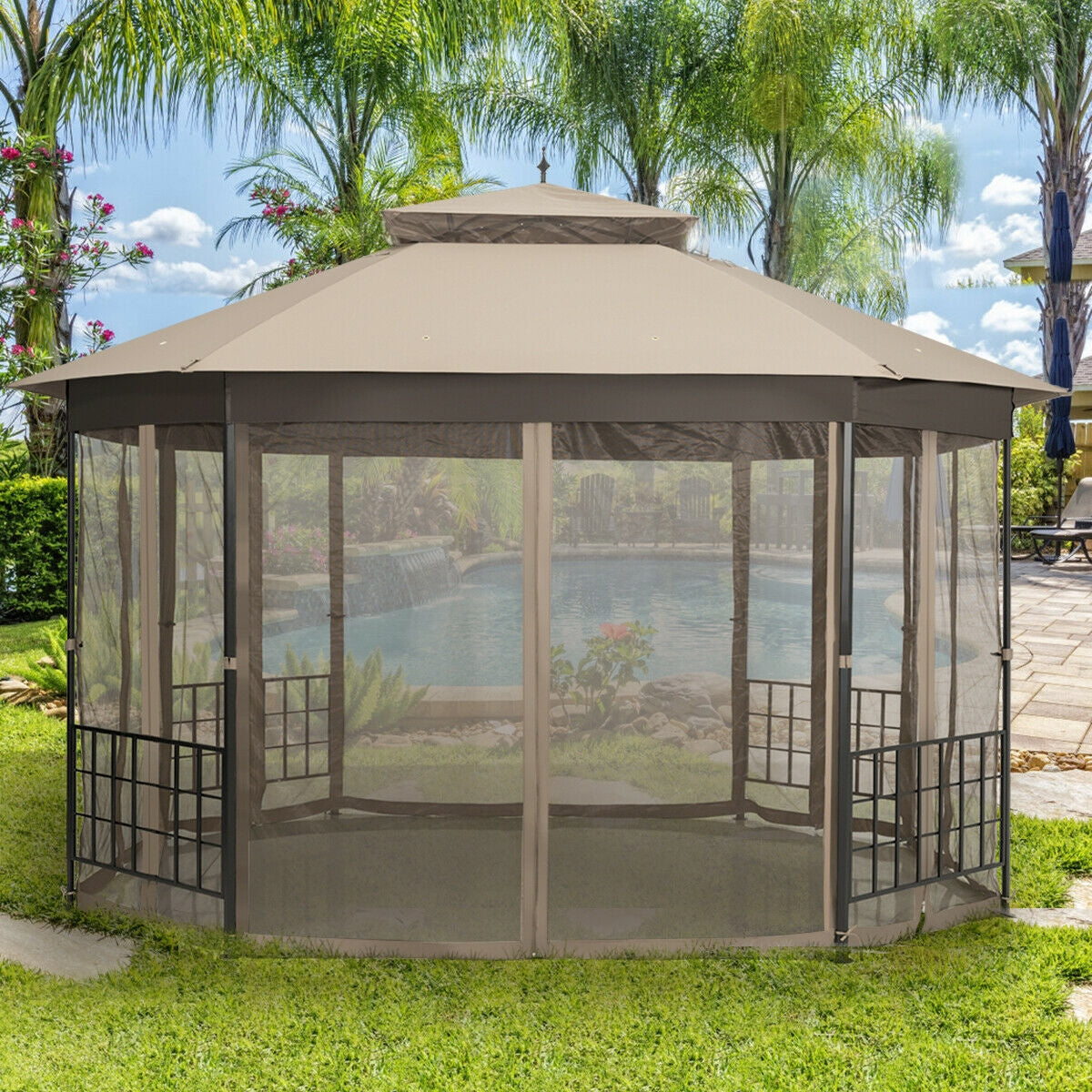 10’x 12’ Octagonal Patio Gazebo - Brown