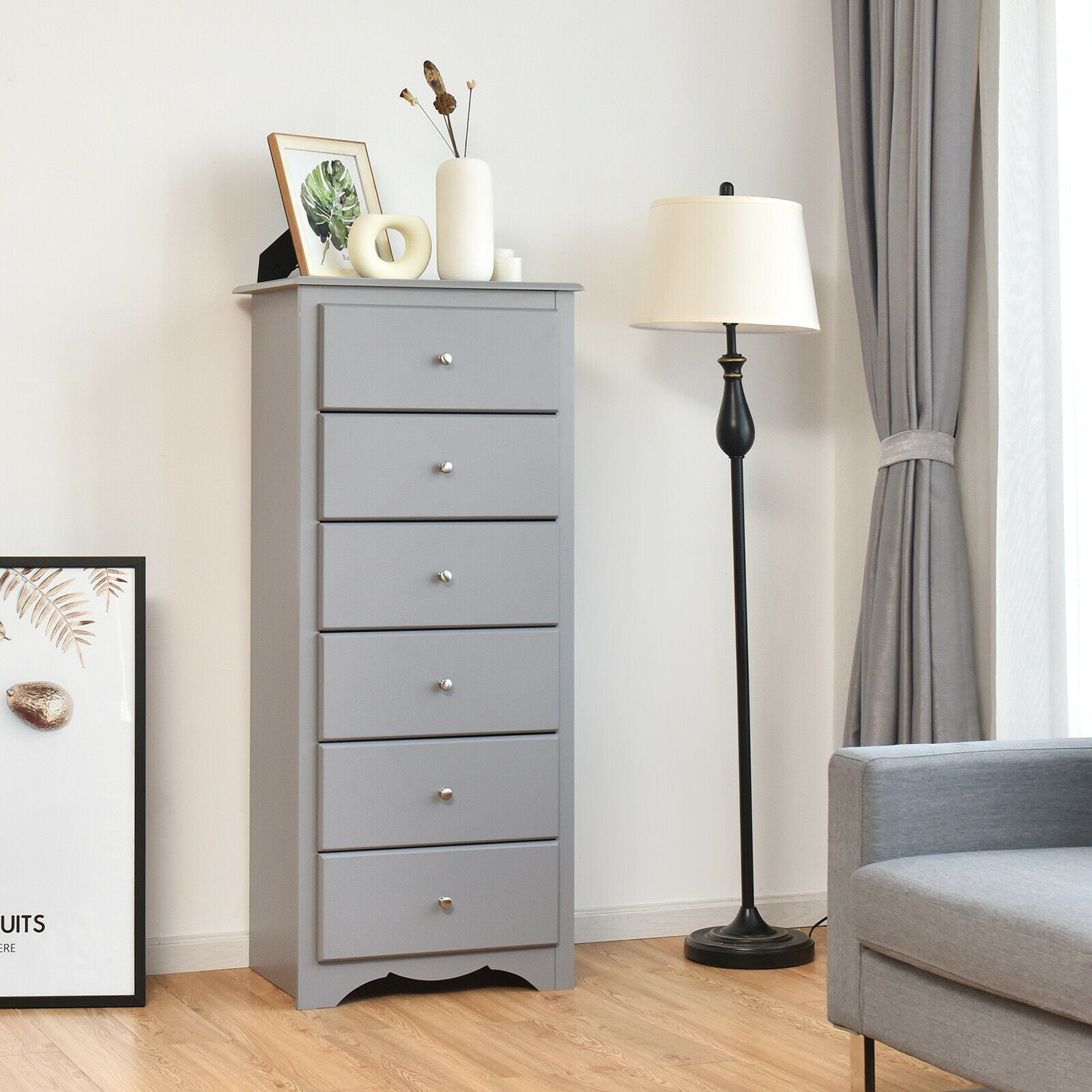6 Drawers Chest Dresser - Gray