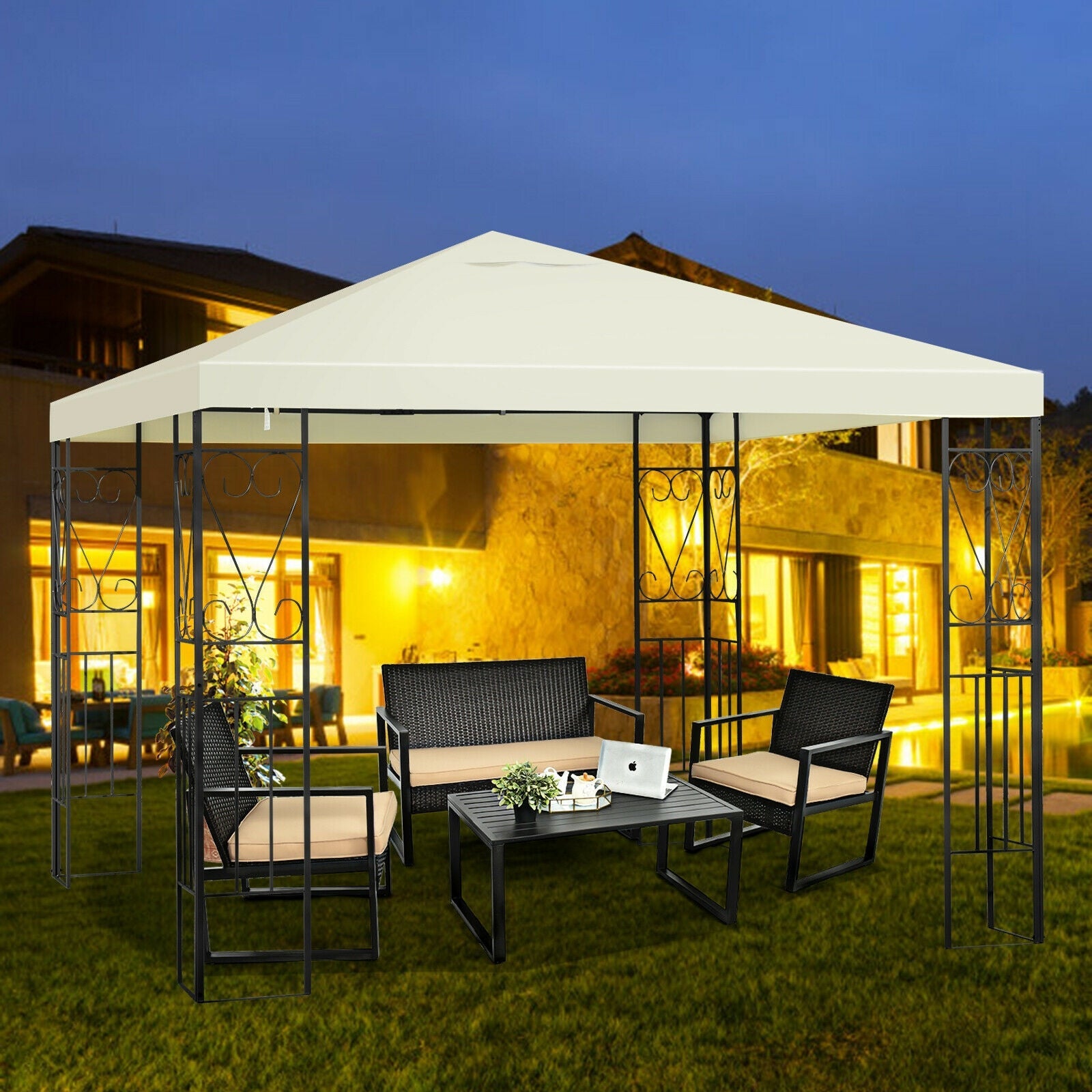 10 x 10 Feet Patio Gazebo, Canopy Tent, Garden Shelter