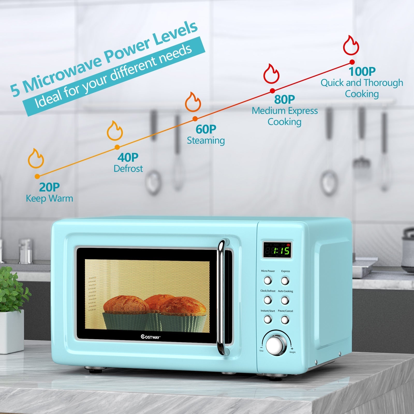 700W Retro Countertop Microwave Oven - Green