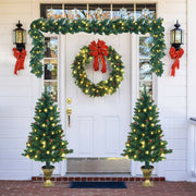 4 Pieces Christmas Decoration Set with Garland Wreath and Entrance Trees by DirectDeals