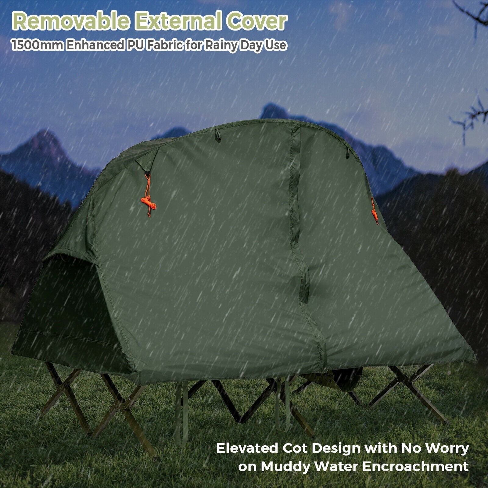 2-Person Outdoor Camping Tent with External Cover-Green