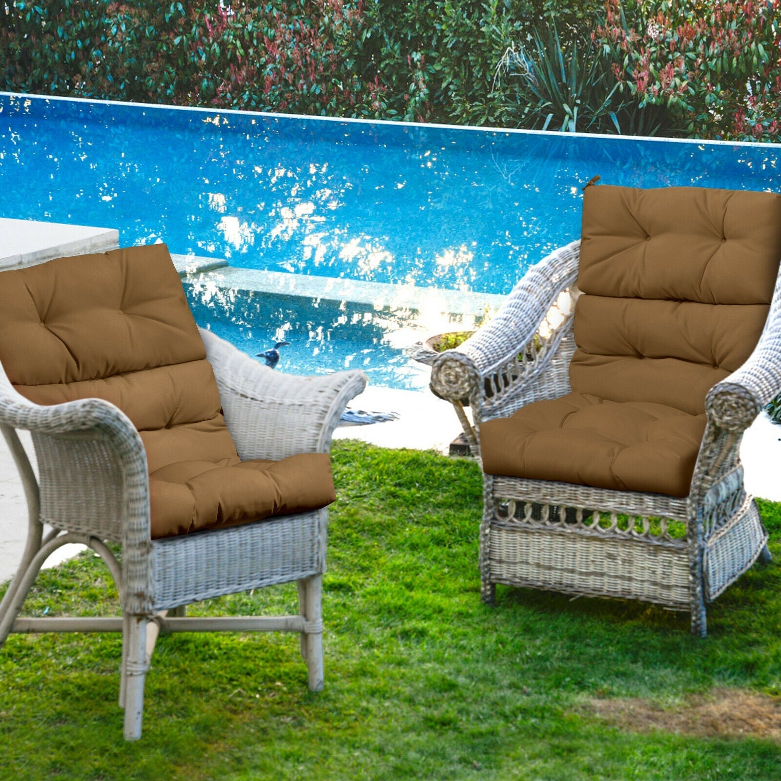 22 x 44 Inch Tufted Outdoor Patio Chair Seating Pad - Brown