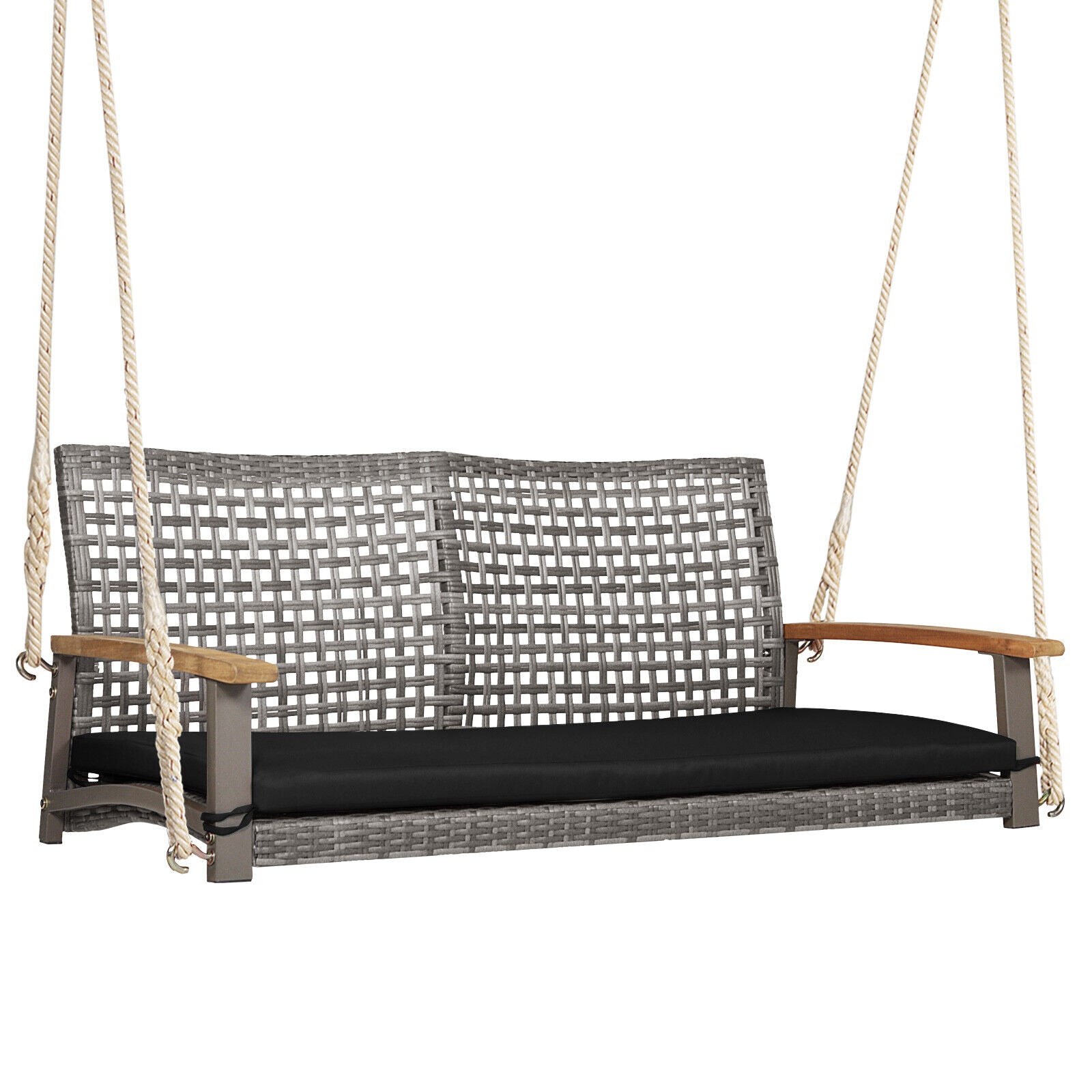 2-Person Patio Wicker Hanging Swing Chair - Black