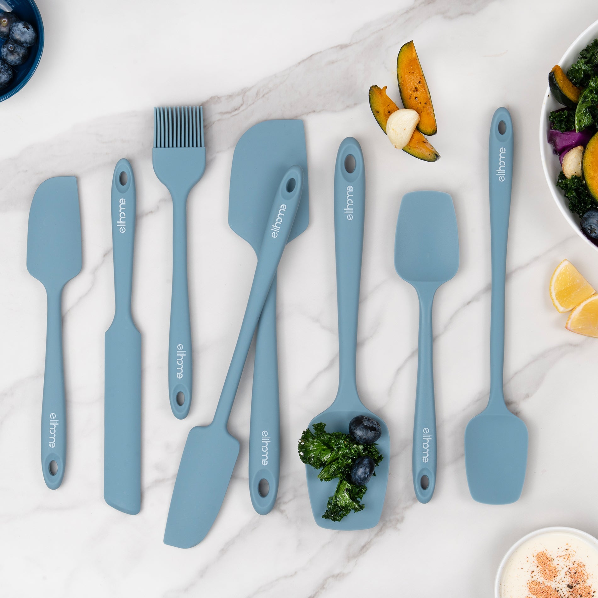 8 Piece Silicone Spatula Set - Teal Grey
