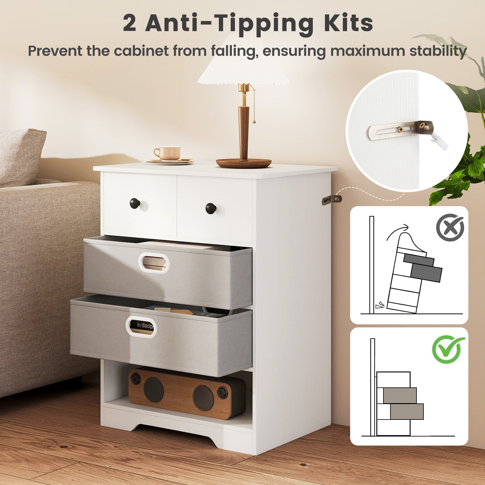 4-Drawer Dresser Modern Chest Storage Organizer with Open Shelves-White