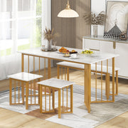 4 Piece Dining Table Set with Bench and 2 Stools-White by DirectDeals
