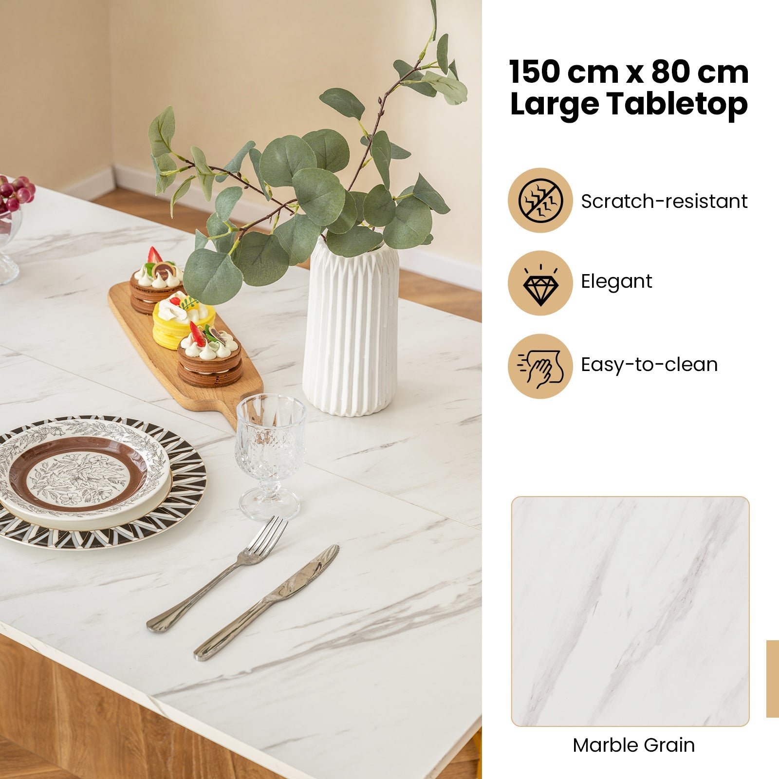 4 Piece Dining Table Set with Bench and 2 Stools - White