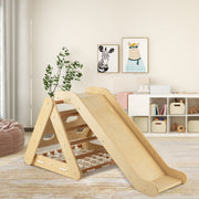 4 in 1 Triangle Climber Toy with Sliding Board and Climbing Net-Natural