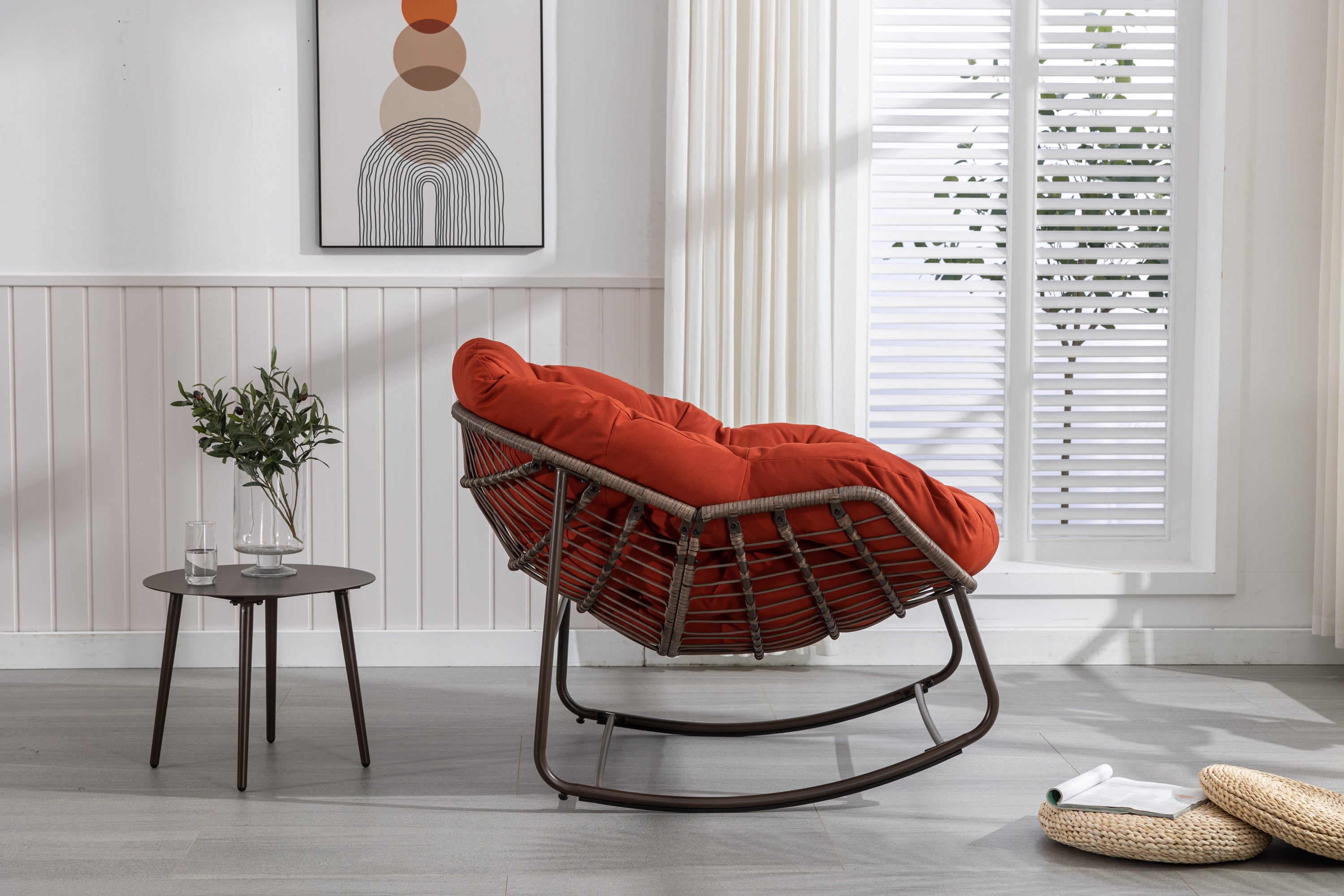 Outdoor Rattan Rocking Chair, Orange