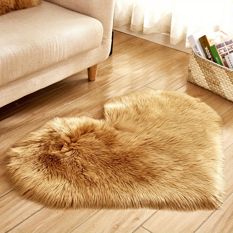 Faux Fur Room Rug, Heart Shaped Plush Rug