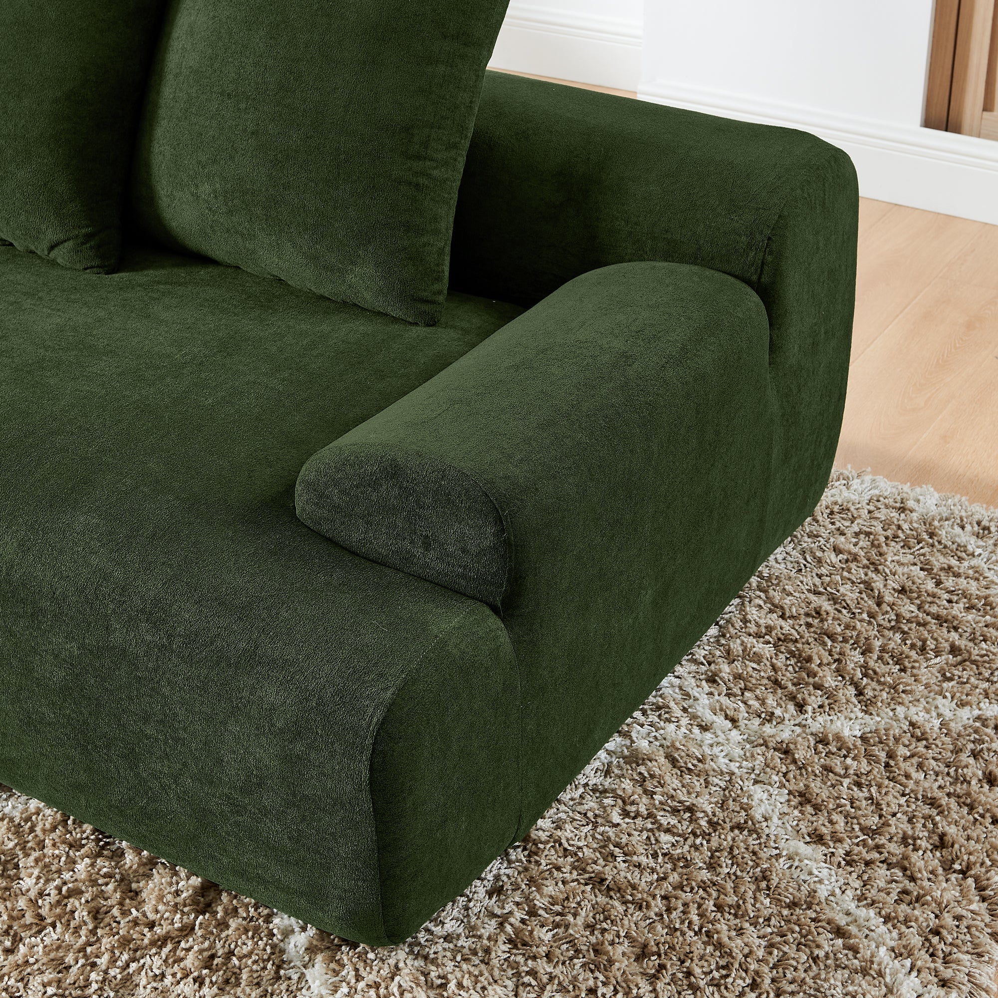 Upholstered L-Shape Sectional Sofa Couch - Melange Velvet, Green