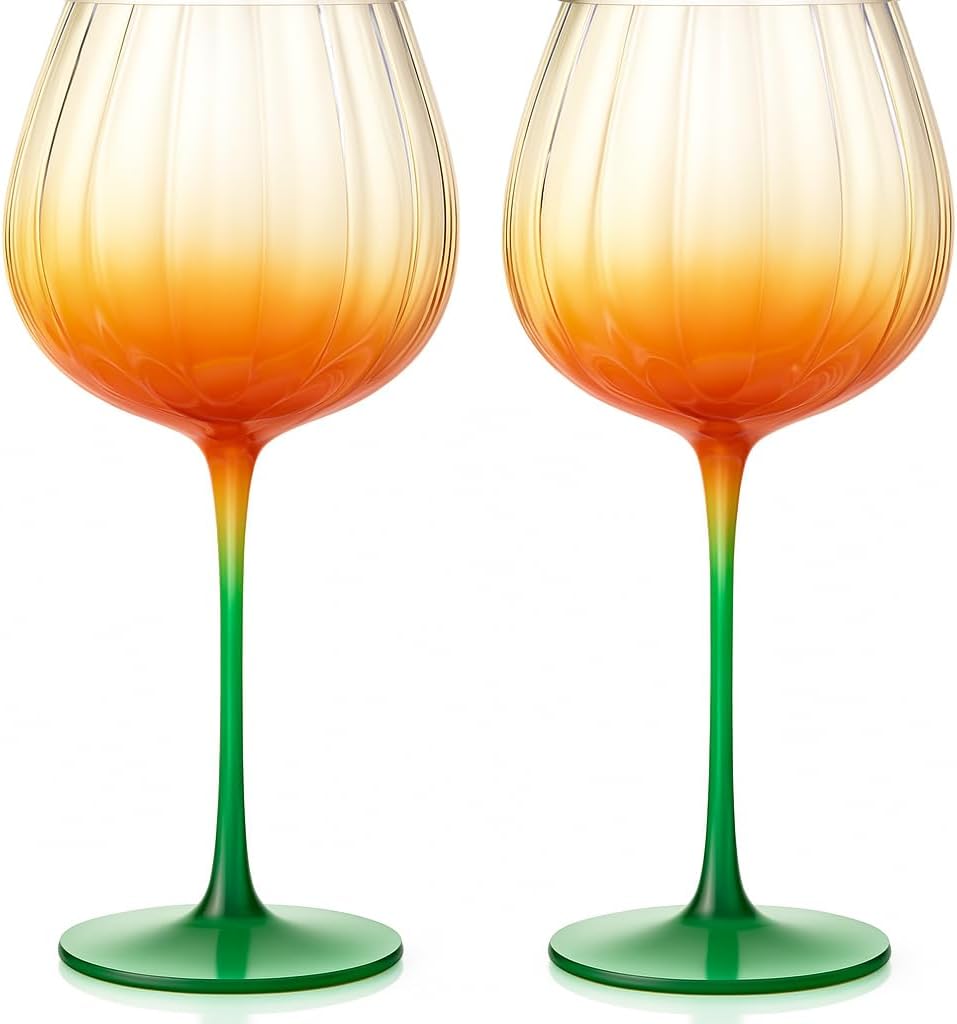 Khen Pumpkin Wine Glasses, Fall Inspired Stemware - Set of 2