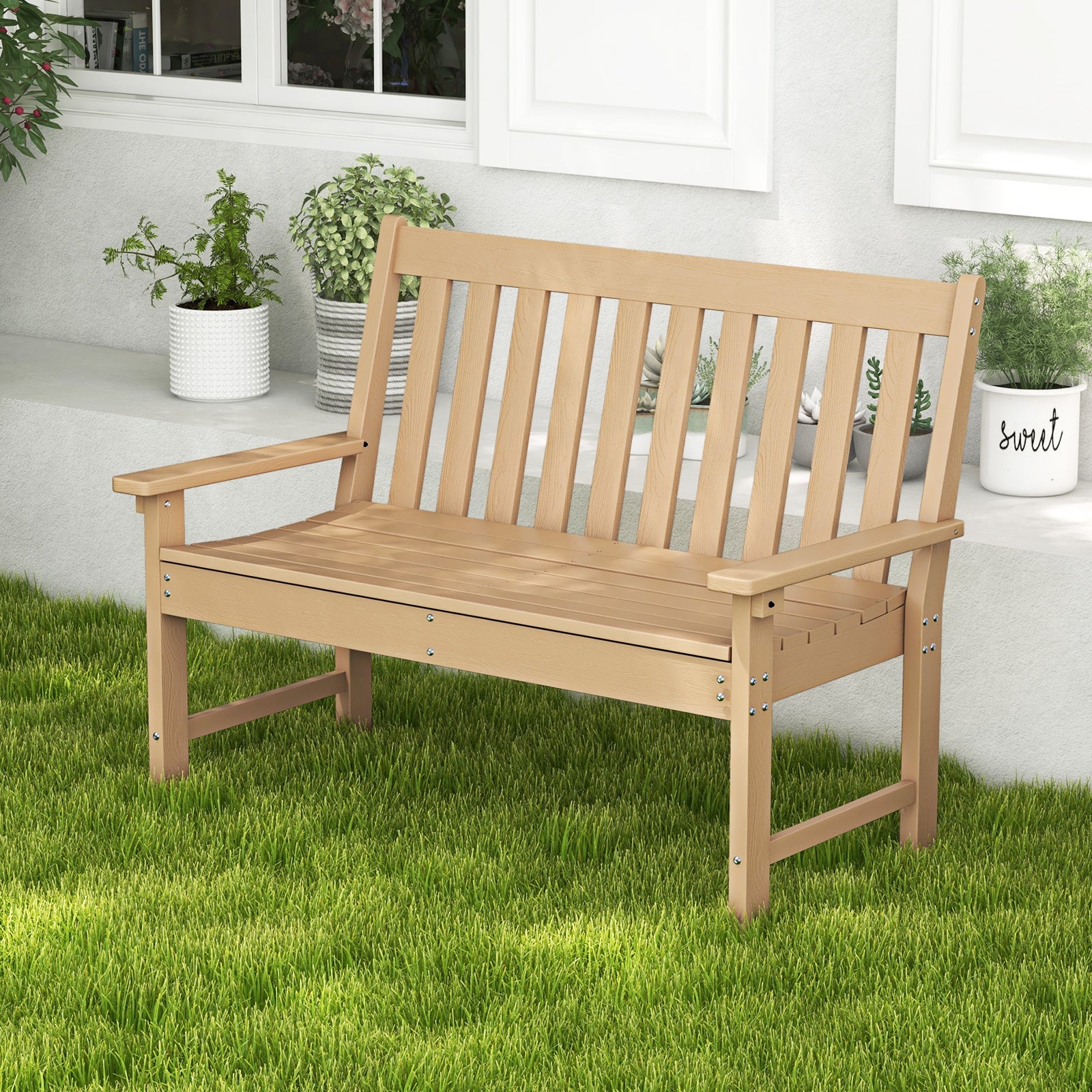 52 Inch All-Weather Outdoor Bench with Backrest - Teak