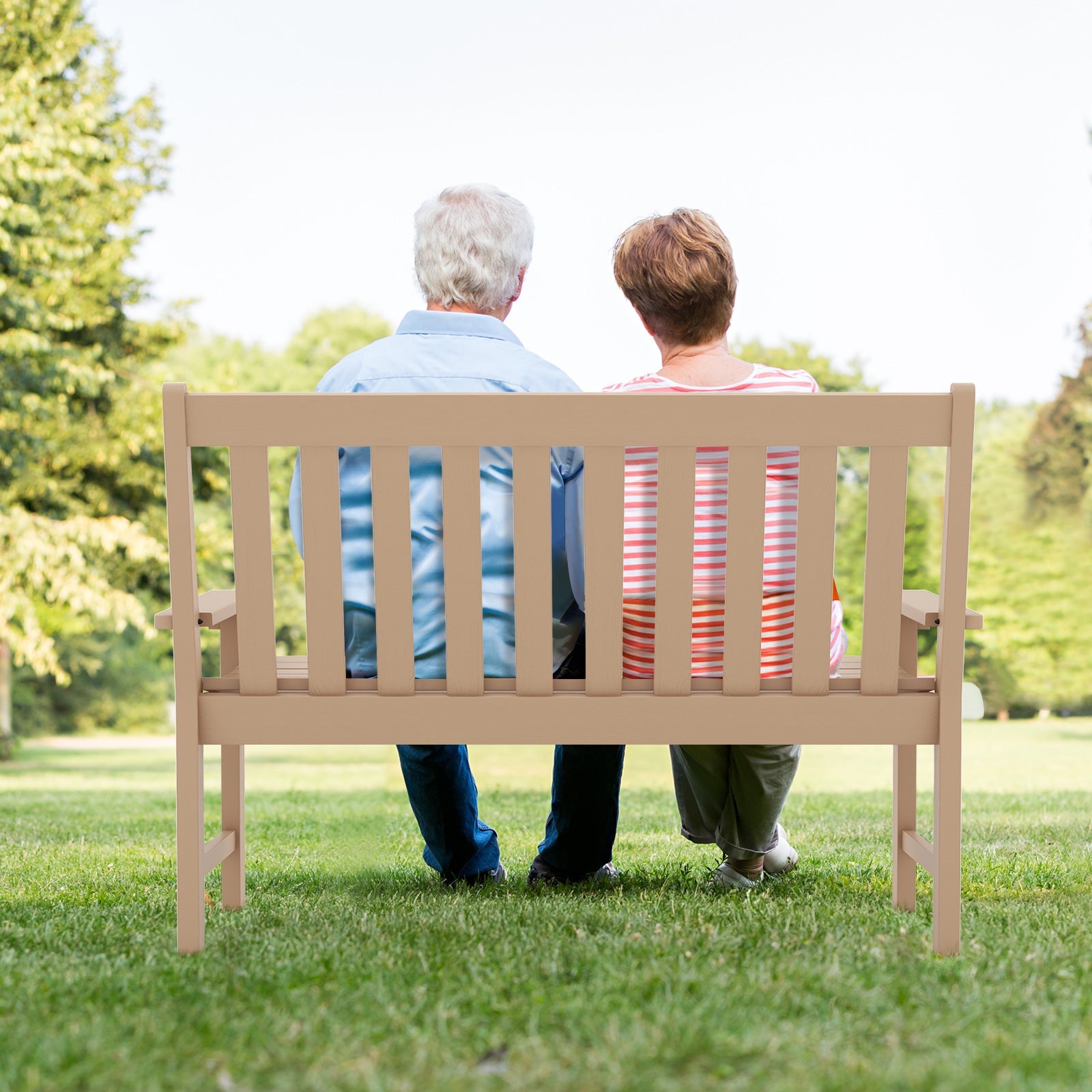 52 Inch All-Weather Outdoor Bench with Backrest - Teak