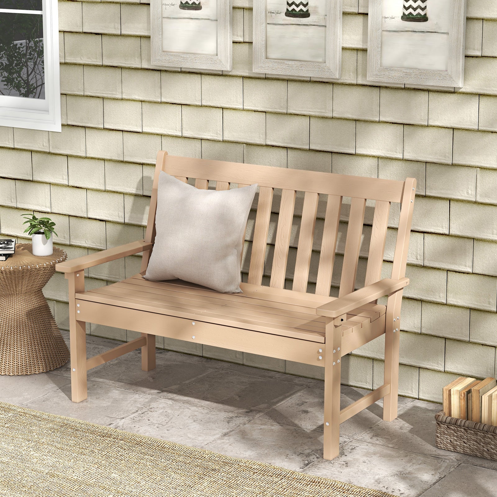52 Inch All-Weather Outdoor Bench with Backrest - Teak
