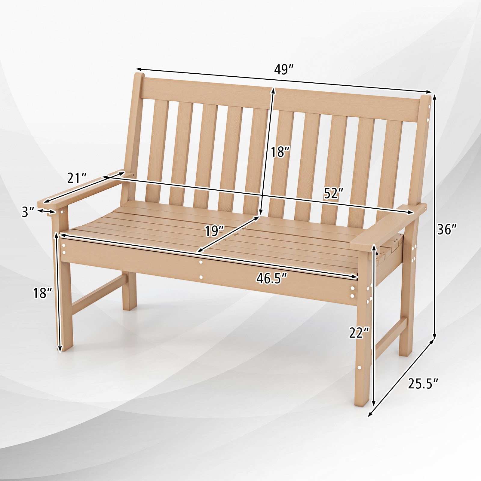 52 Inch All-Weather Outdoor Bench with Backrest - Teak