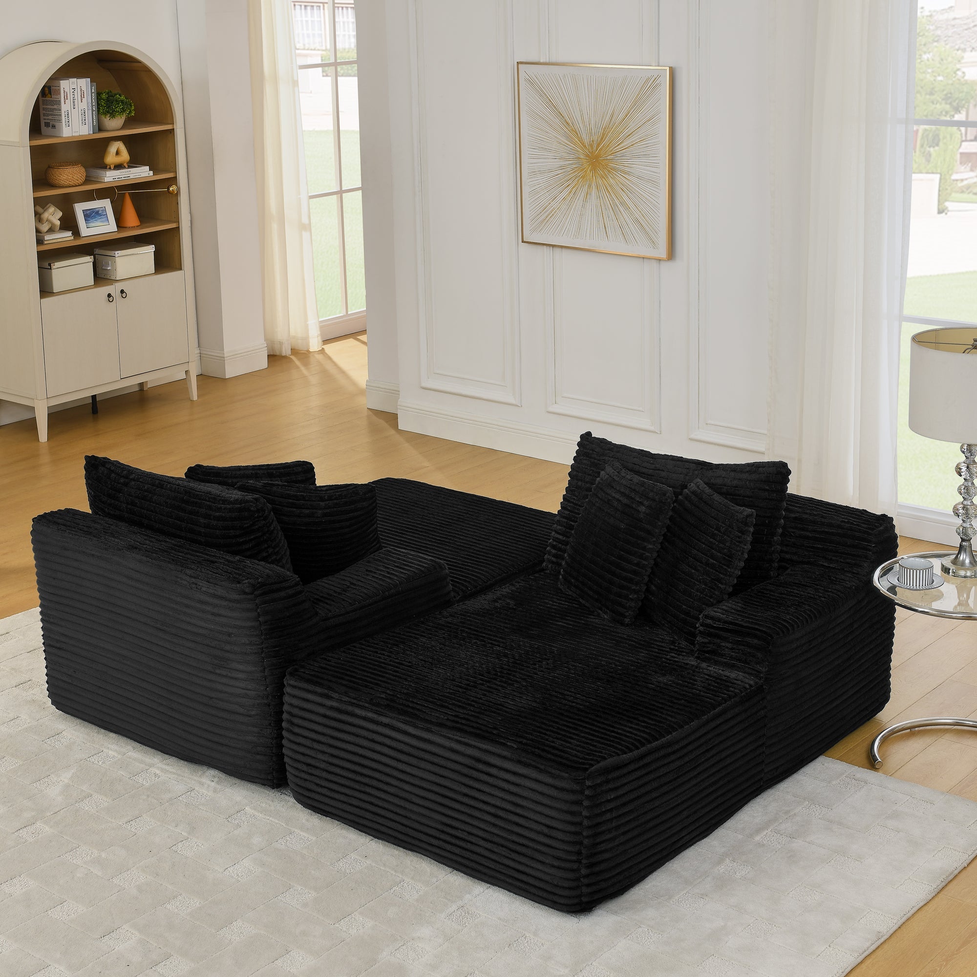 Two-Seater Lazy Sofa Lounge Chair -Black
