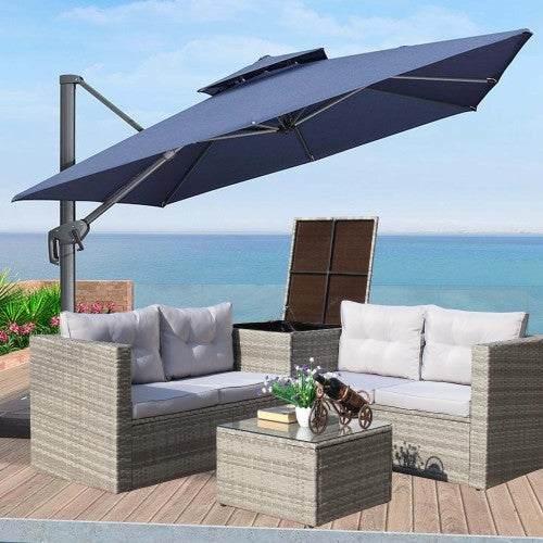 grey patio set with umbrella Aoxun Furniture 7-Piece / Fire Pit, 7 pcs + Fire Pit / Black-Yellow Canora Grey Cushion Color Backyard Discovery Sonoma Swing Set