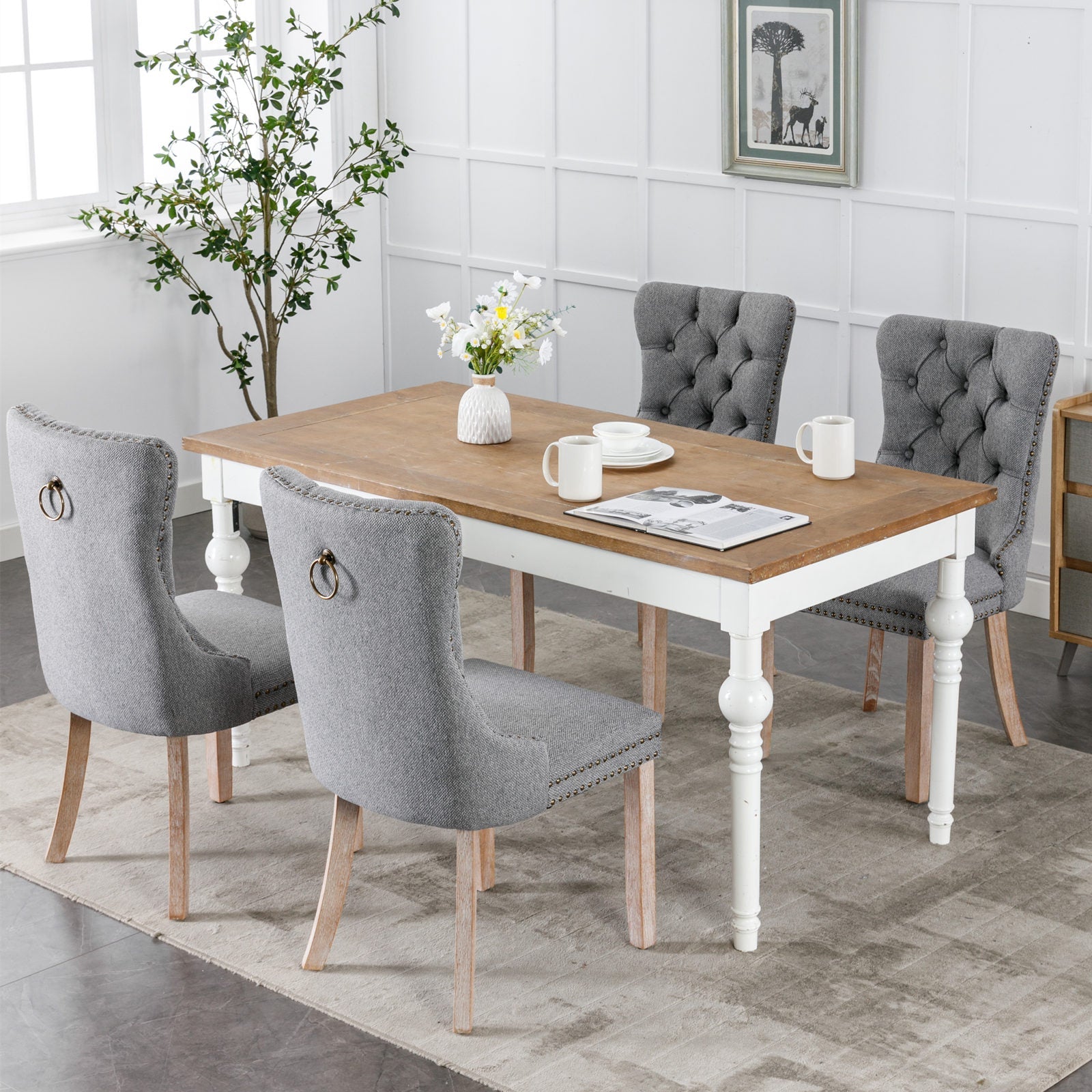 High-end Tufted Upholstered Dining Chair in Set Gray - 2 Pieces