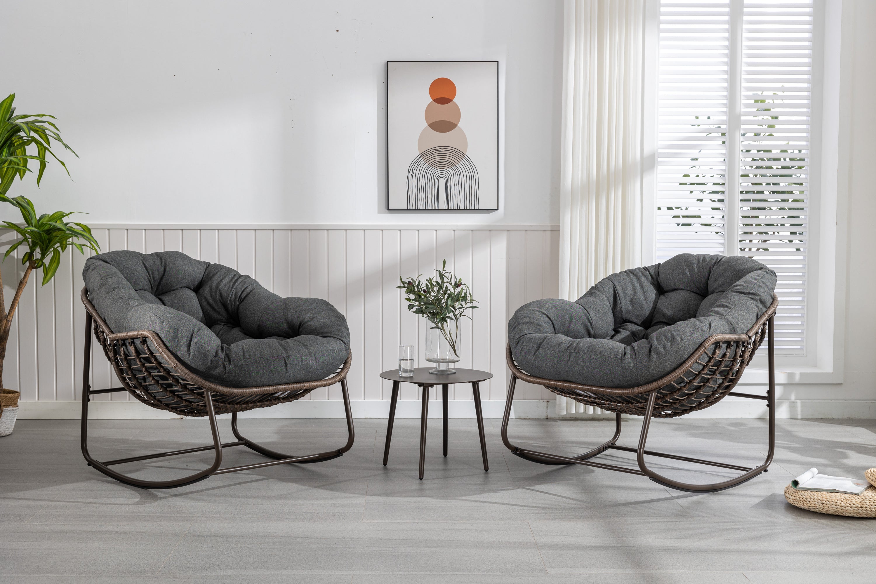 Outdoor Rattan Rocking Chair, Grey