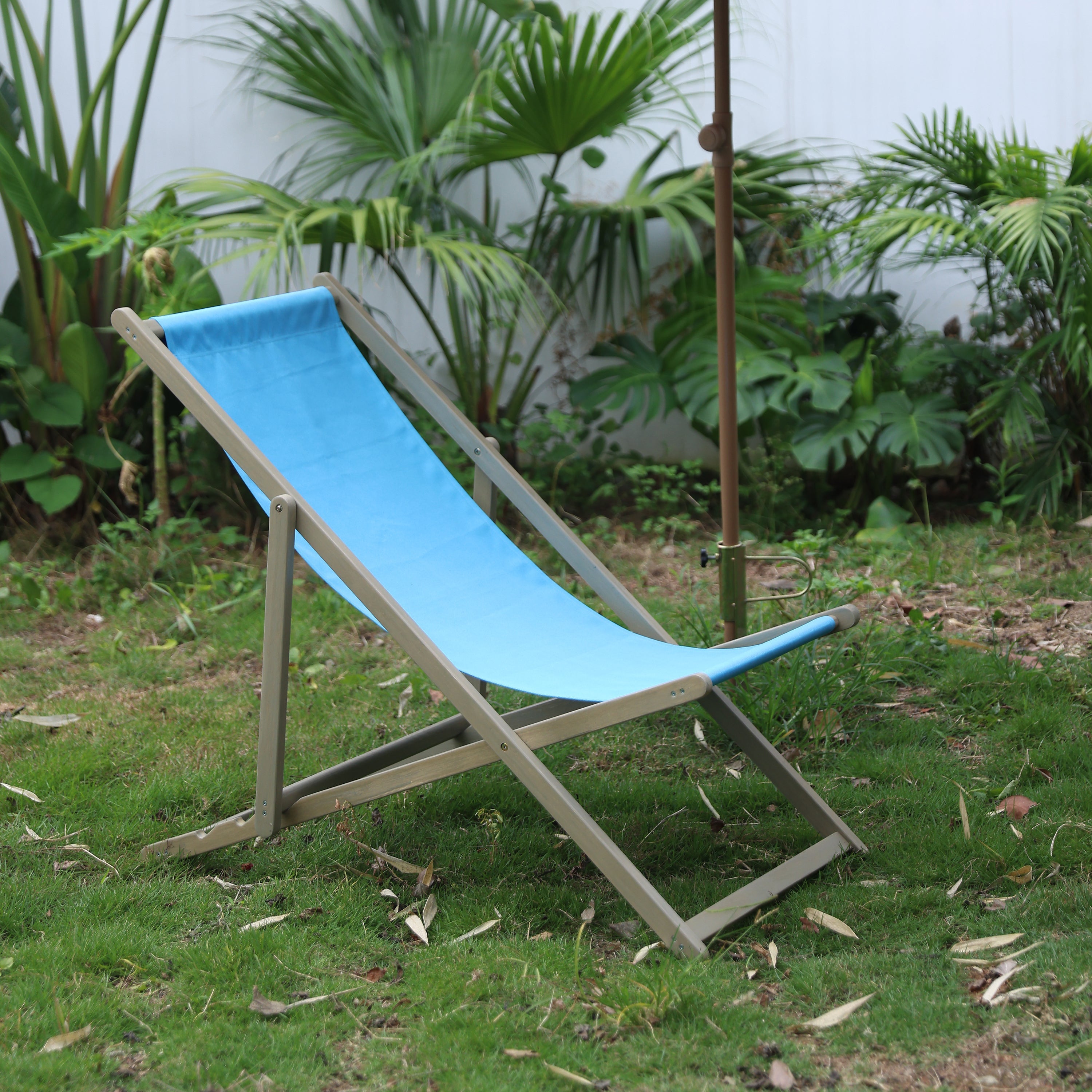 Beach Sling Patio Chair, Set of 2, Wooden Folding Outdoor Chairs