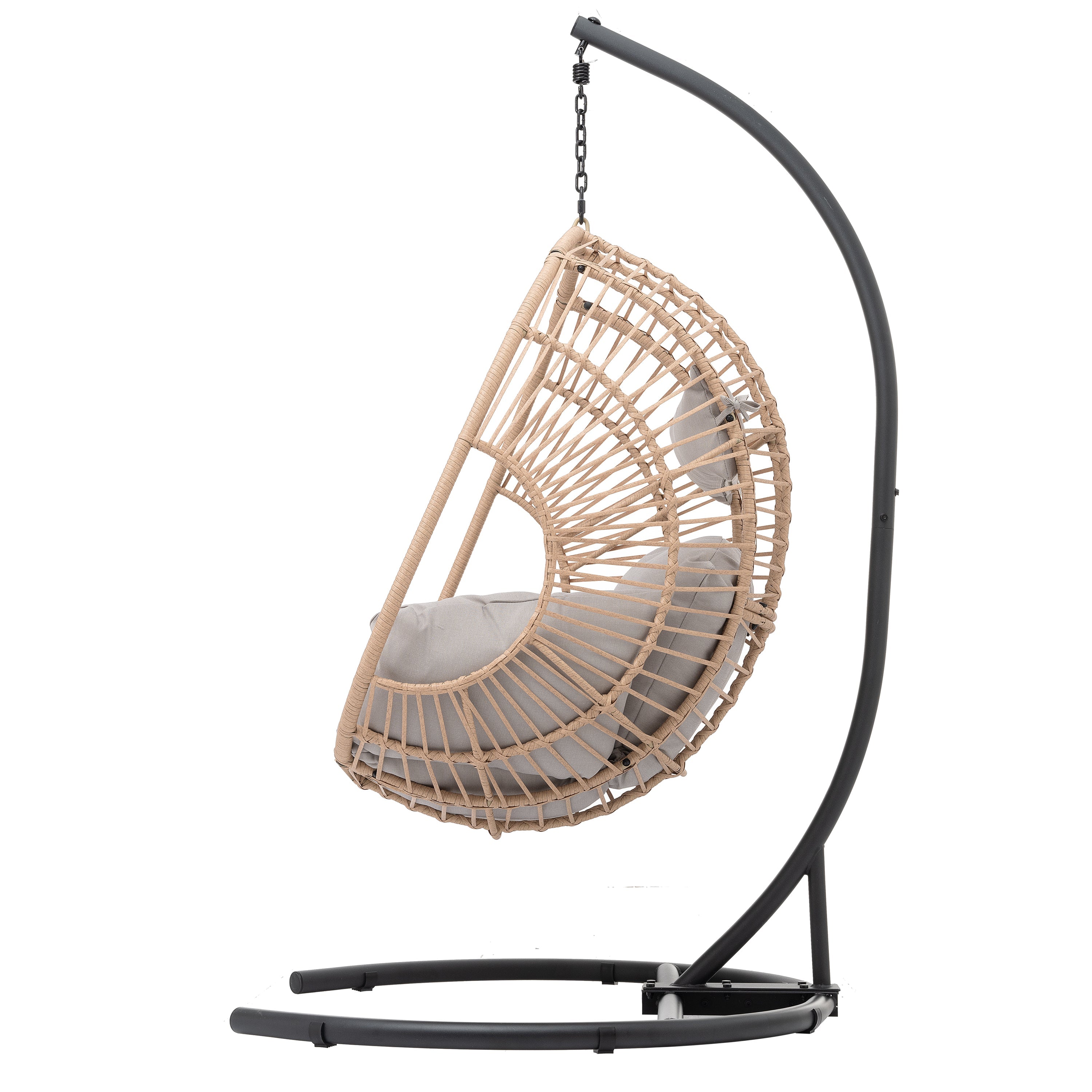 Swing Egg Chair Natural Color Wicker with Beige Cushion