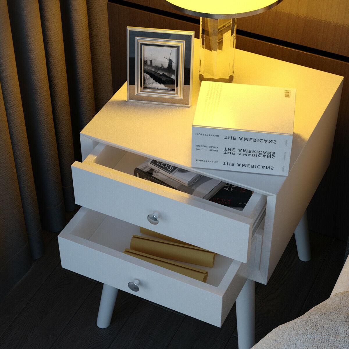 Wooden Nightstand with 2 Storage Drawers-White