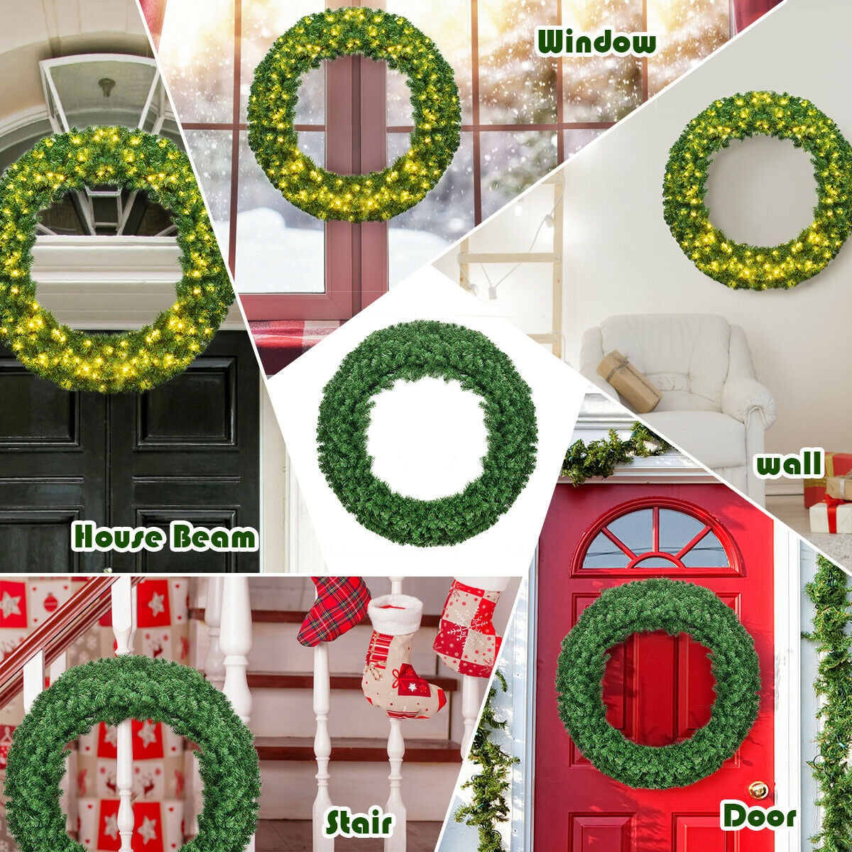 48 Inch Pre-lit Cordless Artificial Christmas Wreath by DirectDeals