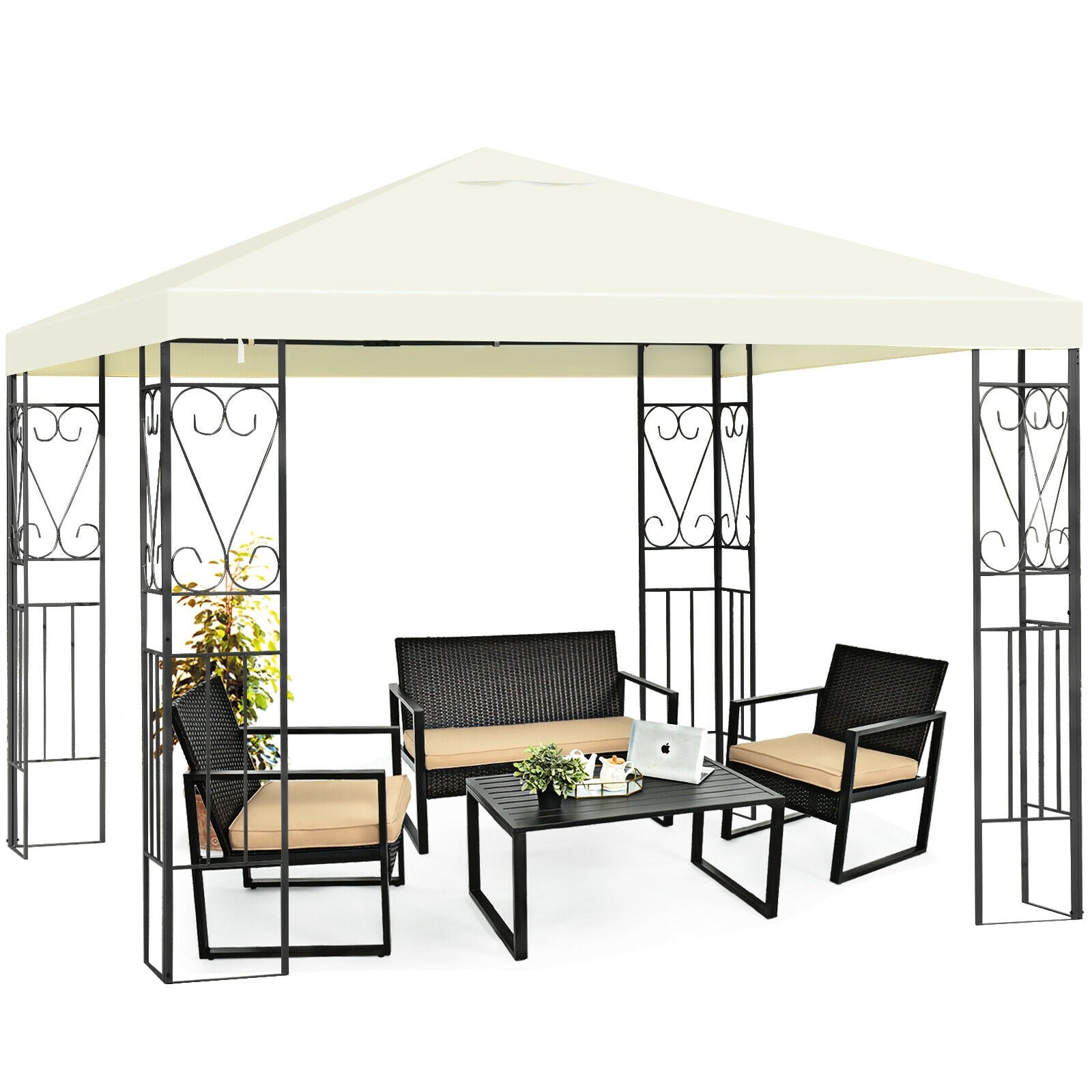 10 x 10 Feet Patio Gazebo, Canopy Tent, Garden Shelter