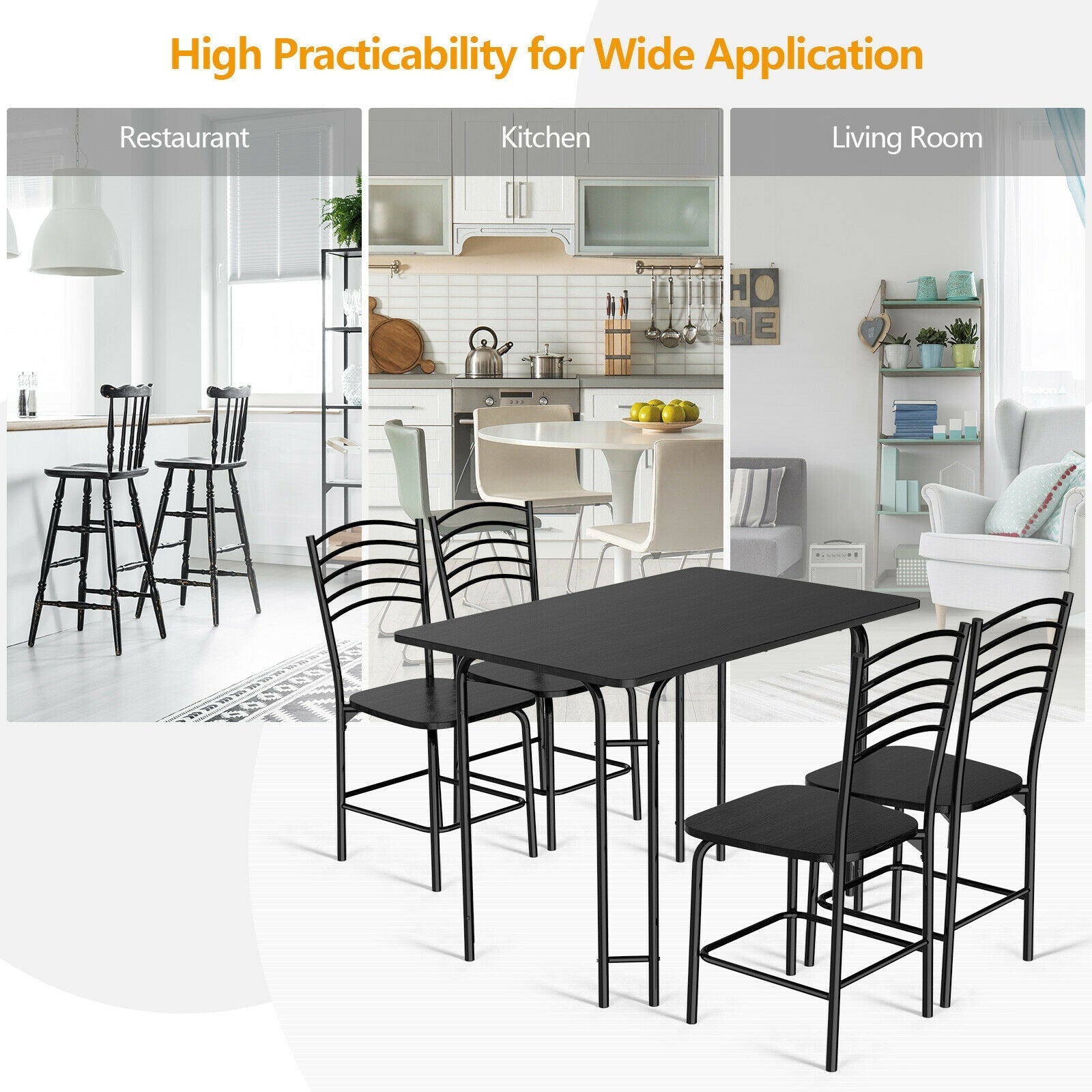 5 Piece Wooden Rectangular Dining Table Set
